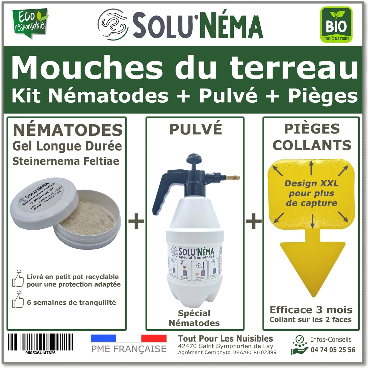 Kit Complet Mouche du Terreau - Nématodes SF  + Pulvérisateur + Pièges Jaunes Collants XXL